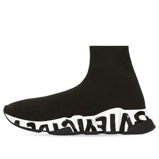 Balenciaga Speed Lt Knit Graffiti Sole Black White