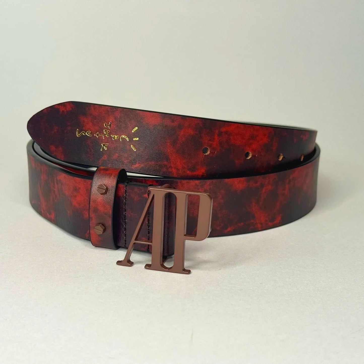Travis Scott Cj X Audemars Piguet Logo Leather Belt Red And Black
