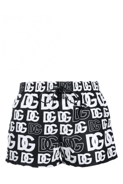 Dolce & Gabbana Water Shorts Black And White Logo Print