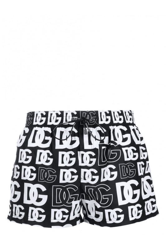 Dolce & Gabbana Water Shorts Black And White Logo Print