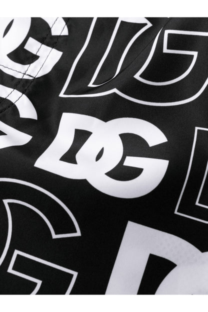 Dolce & Gabbana Water Shorts Black And White Logo Print