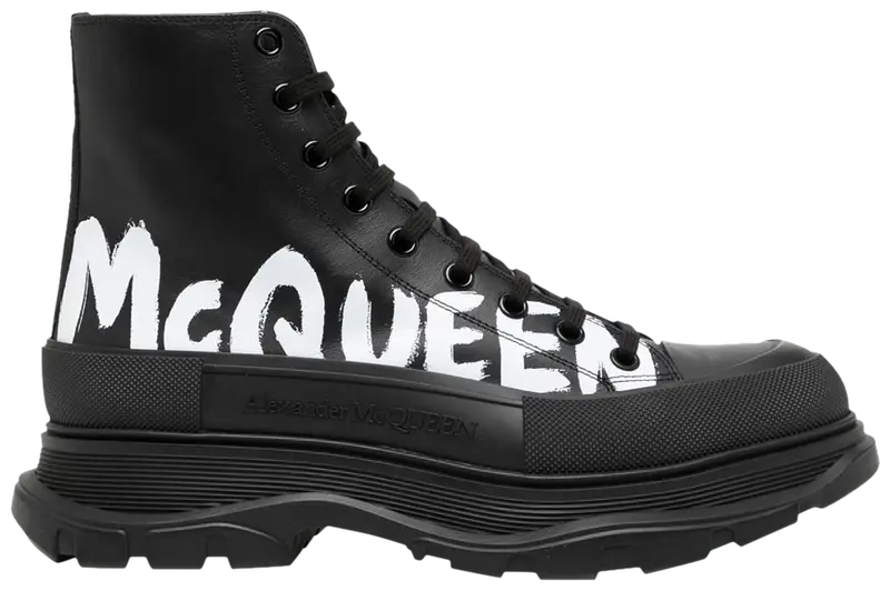 Alexander McQueen Tread Slick Boot Leather Graffiti Black White