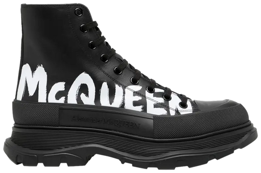 Alexander McQueen Tread Slick Boot Leather Graffiti Black White