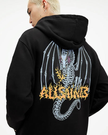 All Saints Dragon Skull Pullover Black Hoodie