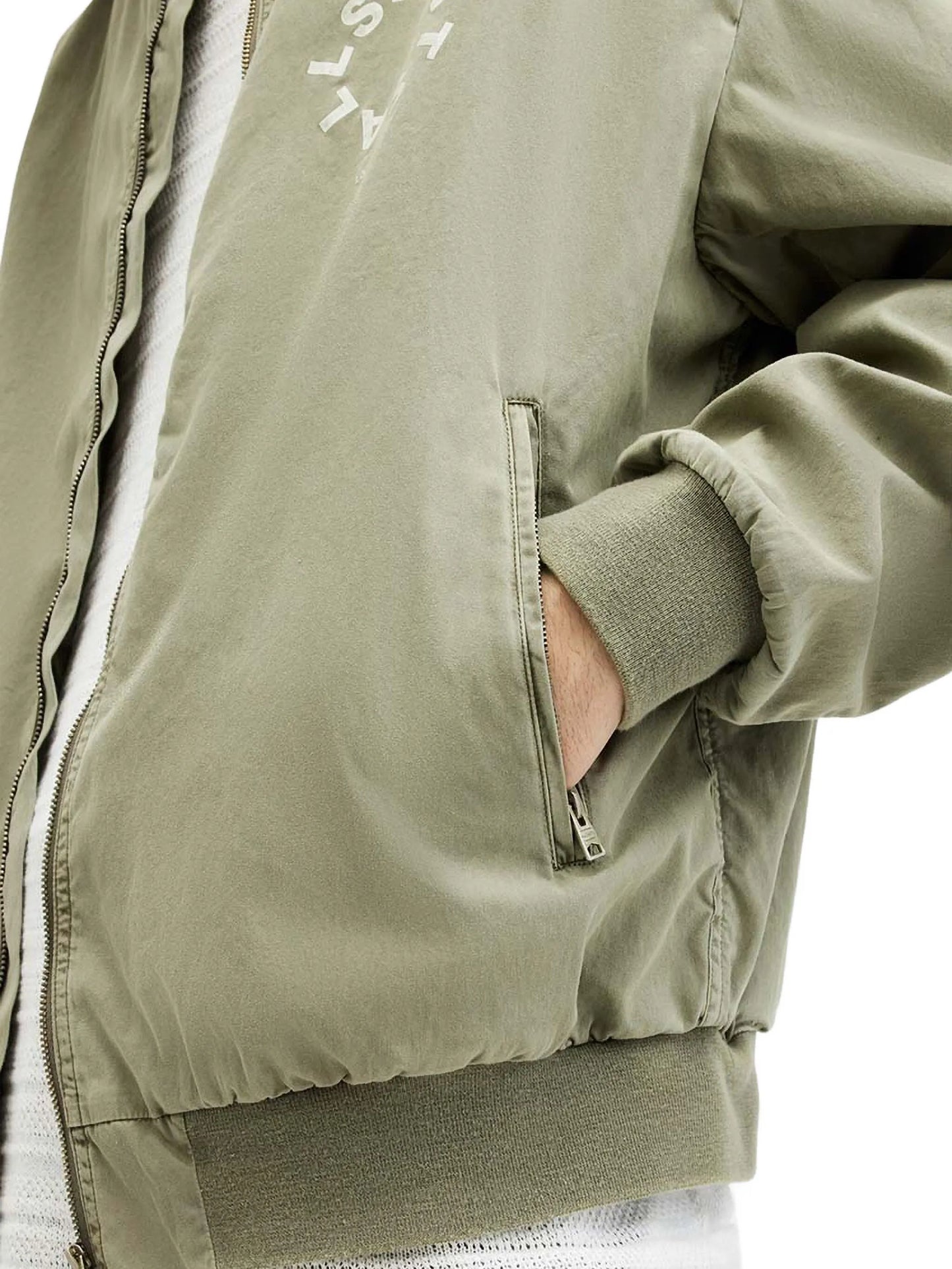 All Saints Green Bomber Jacket Tierra Faded
