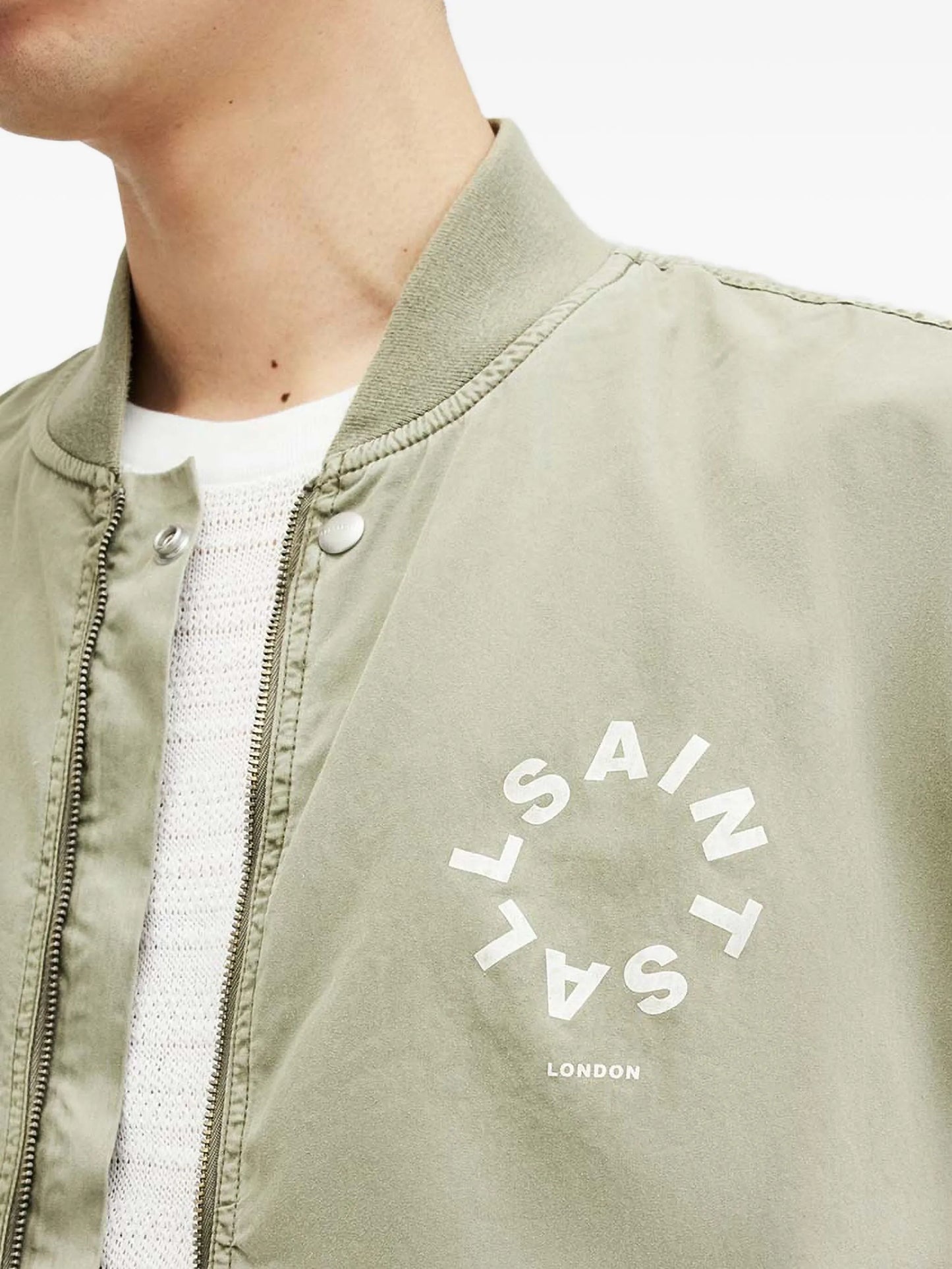 All Saints Green Bomber Jacket Tierra Faded