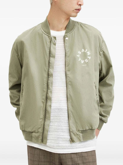 All Saints Green Bomber Jacket Tierra Faded