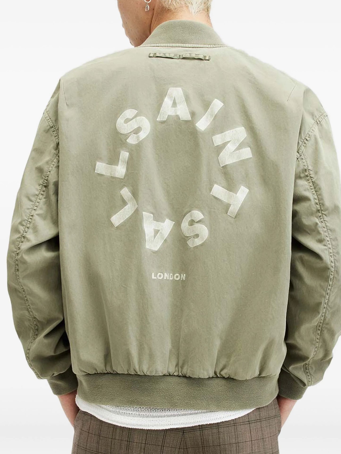 All Saints Green Bomber Jacket Tierra Faded