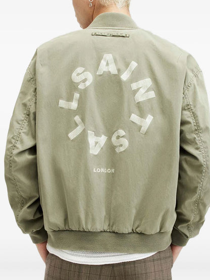All Saints Green Bomber Jacket Tierra Faded