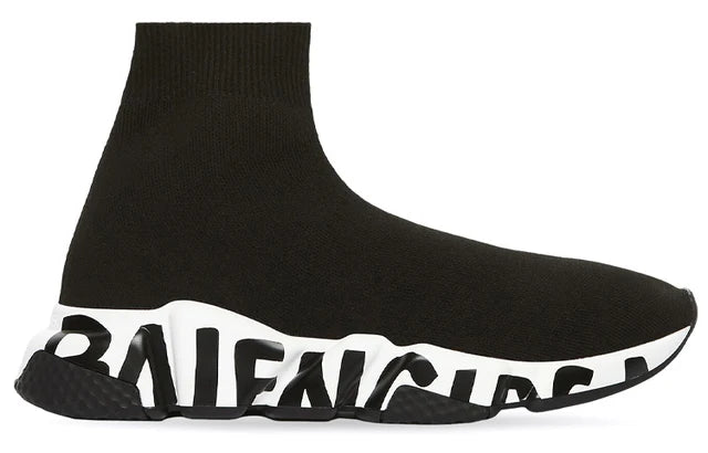 Balenciaga Speed Lt Knit Graffiti Sole Black White