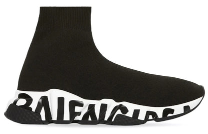 Balenciaga Speed Lt Knit Graffiti Sole Black White