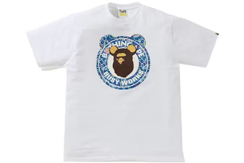 Bearbrick BAPE X Medicom Toy Camo Bear Busy Works Tee White/Blue