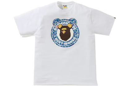 Bearbrick BAPE X Medicom Toy Camo Bear Busy Works Tee White/Blue