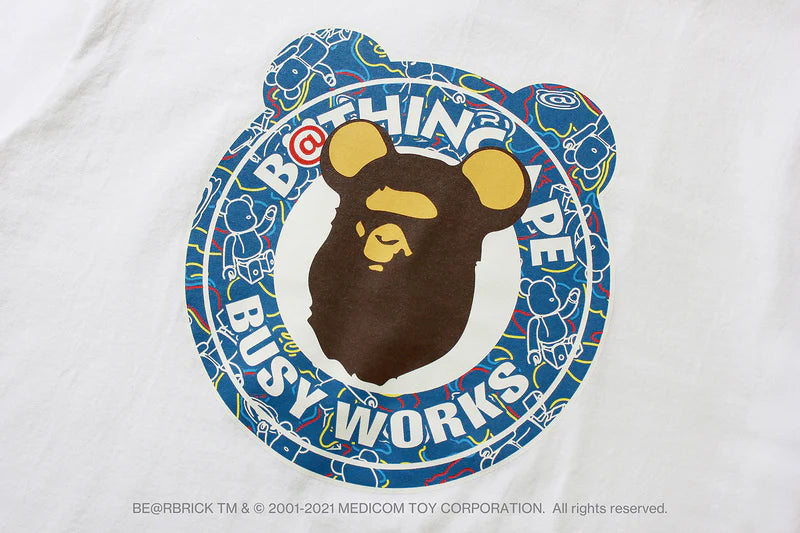 Bearbrick BAPE X Medicom Toy Camo Bear Busy Works Tee White/Blue