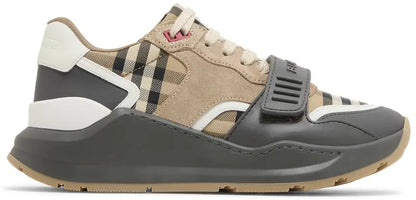 Burberry Ramsey Vintage Check Suede Leather Sneakers Grey Archive Beige