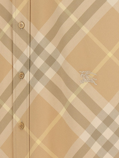 Burberry Logo Embroidery Check Shirt And Blouse Beige