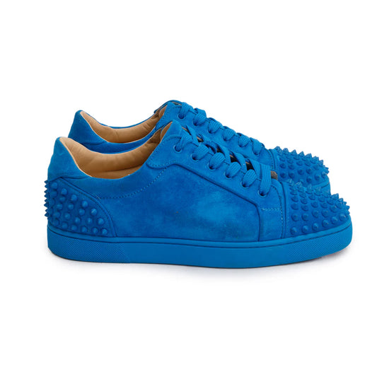 Christian Louboutin Louis Junior Spikes Orlato Flat Blue Suede