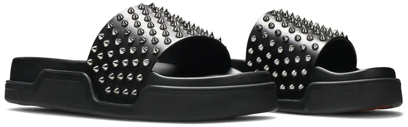 Christian Louboutin Pool Fun Studded Leather Slides Black