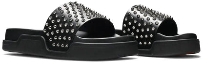 Christian Louboutin Pool Fun Studded Leather Slides Black