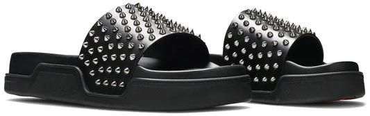 Christian Louboutin Pool Fun Studded Leather Slides Black