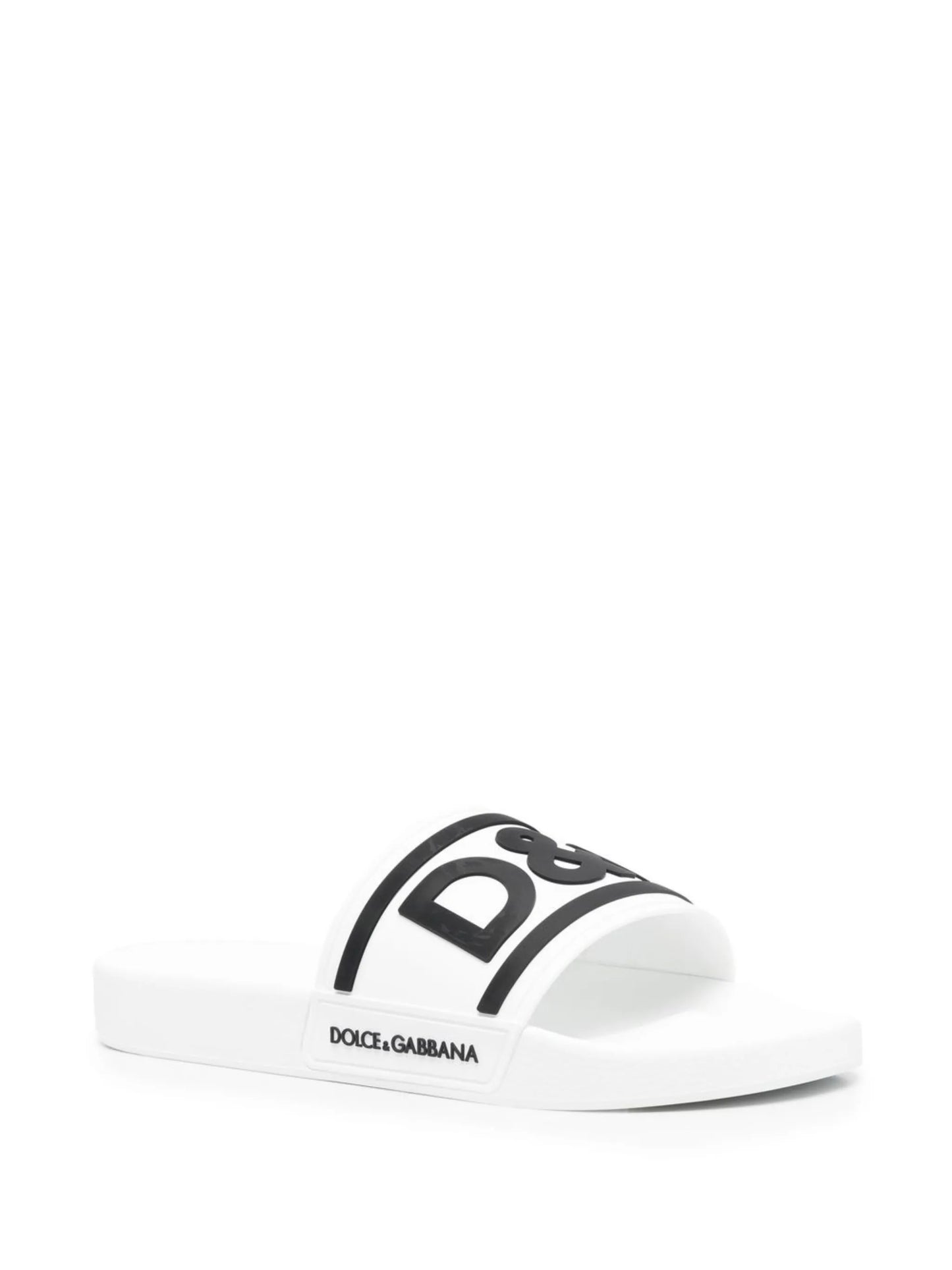 Dolce & Gabbana Beachwear Sliders Dg Logo White Black
