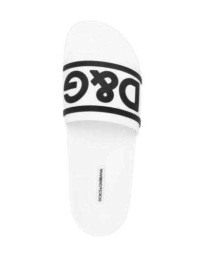 Dolce & Gabbana Beachwear Sliders Dg Logo White Black