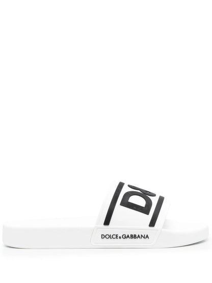 Dolce & Gabbana Beachwear Sliders Dg Logo White Black