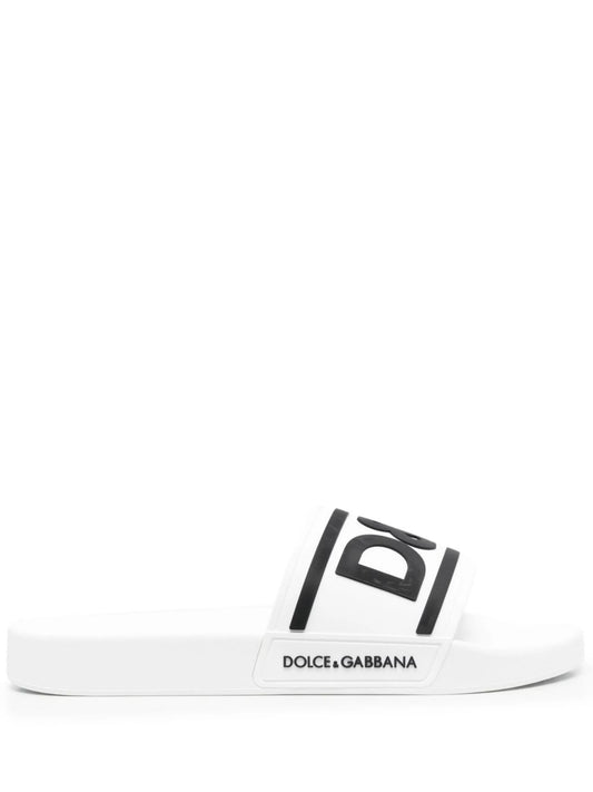 Dolce & Gabbana Beachwear Sliders Dg Logo White Black