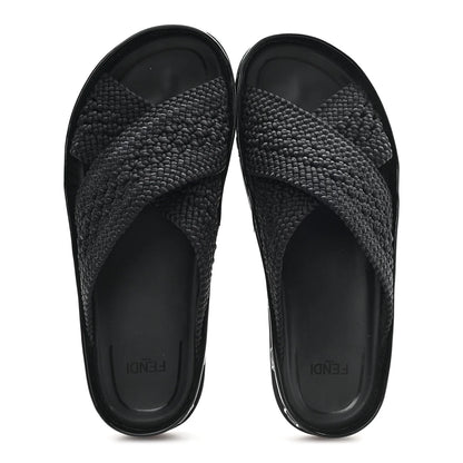 Fendi FF Reflection Crisscross Slides Black