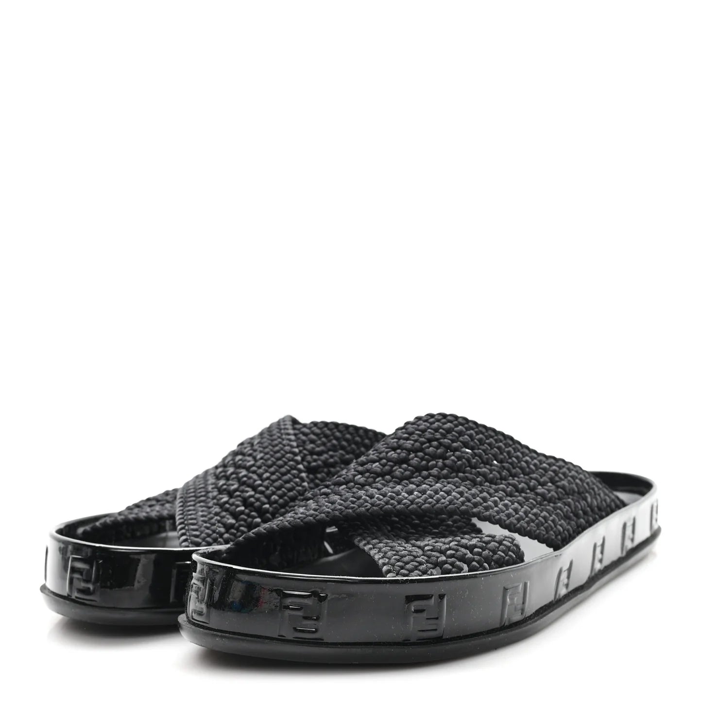 Fendi FF Reflection Crisscross Slides Black