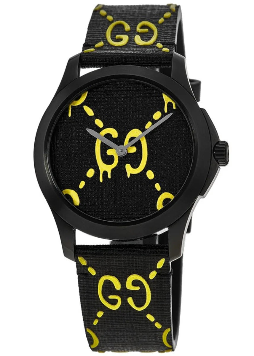 Gucci G Timeless Swiss Quartz Black And Yellow Hologram Leather Watch