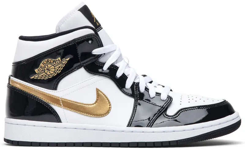 Jordan 1 Mid Patent Black White Gold (PS)