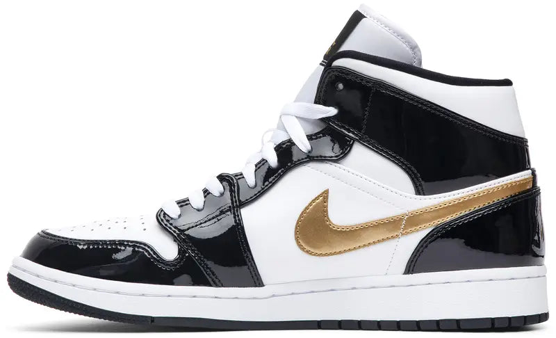 Jordan 1 Mid Patent Black White Gold (PS)