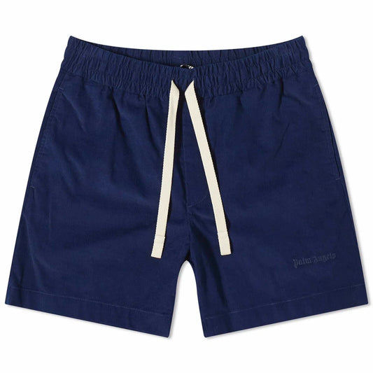 Palm Angels Men'S Classic Logo Corduroy Shorts Blue Indigo