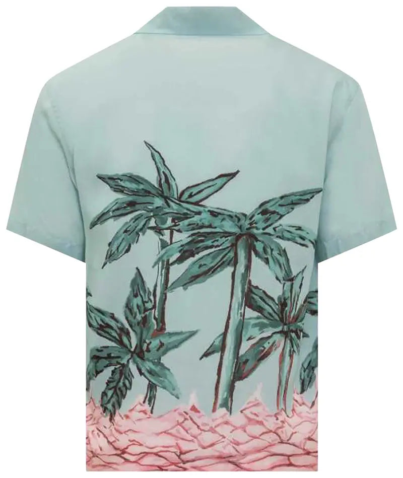 Palm Angels Palms Row Button Up Bowling Shirt Light Blue Green