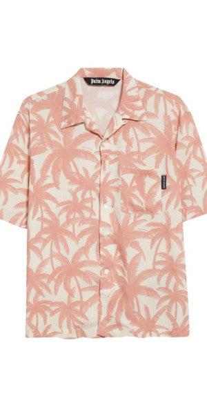 OFF-WHITE Palm Print Short Sleeve Button-Up Camp Shirt In Off White Pink