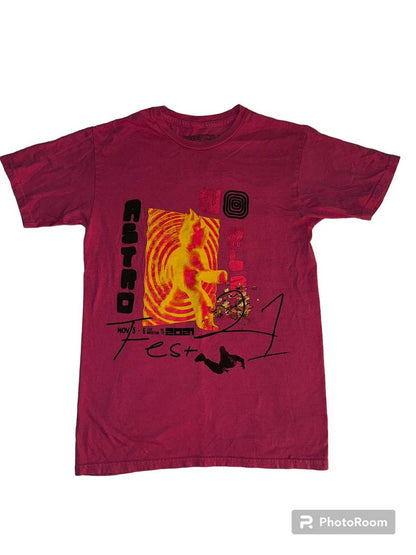 Travis Scott Astroworld Fest 2021 Merch Pink Flame Man Tee