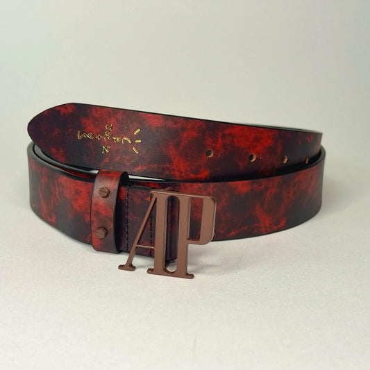 Travis Scott Cj X Audemars Piguet Logo Leather Belt Red And Black
