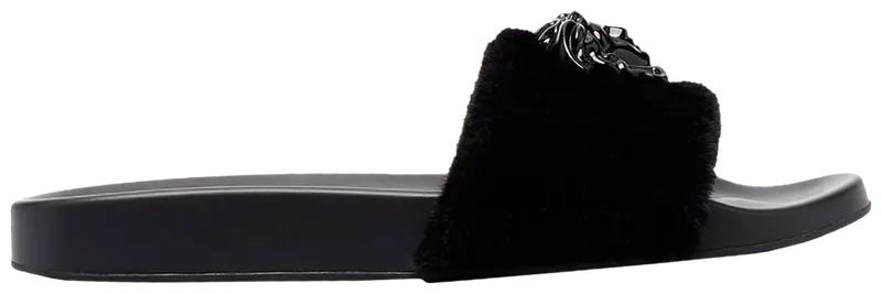 Versace LA Medusa Faux Fur Slides Black (Women's)