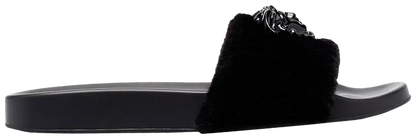 Versace LA Medusa Faux Fur Slides Black (Women's)