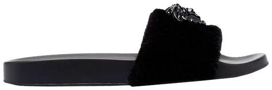 Versace LA Medusa Faux Fur Slides Black (Women's)
