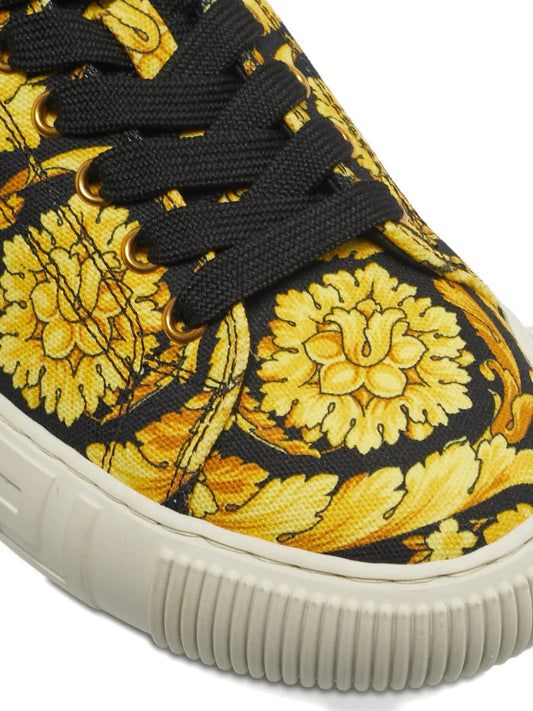 Versace Greca Barocco Print Low Top Yellow Black White