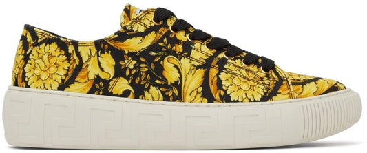 Versace Greca Barocco Print Low Top Yellow Black White