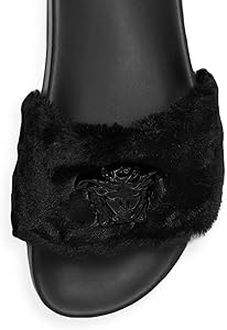 Versace LA Medusa Faux Fur Slides Black (Women's)